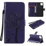 For OPPO Realme C11 Tree & Cat Embossed Pattern Horizontal Flip Leather Case with Holder & Card Slots & Wallet & Lanyard(Purple)