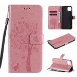 For OPPO Realme C11 Tree & Cat Embossed Pattern Horizontal Flip Leather Case with Holder & Card Slots & Wallet & Lanyard(Pink)