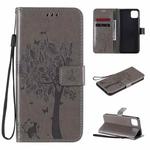 For OPPO Realme C11 Tree & Cat Embossed Pattern Horizontal Flip Leather Case with Holder & Card Slots & Wallet & Lanyard(Grey)