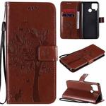For OPPO Realme C12 / C15 Tree & Cat Embossed Pattern Horizontal Flip Leather Case with Holder & Card Slots & Wallet & Lanyard(Coffee)