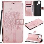 For OPPO Realme C12 / C15 Tree & Cat Embossed Pattern Horizontal Flip Leather Case with Holder & Card Slots & Wallet & Lanyard(Rose Gold)