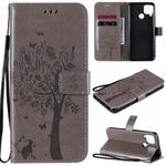 For OPPO Realme C12 / C15 Tree & Cat Embossed Pattern Horizontal Flip Leather Case with Holder & Card Slots & Wallet & Lanyard(Grey)