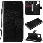 For Google Pixel 5 Tree & Cat Embossed Pattern Horizontal Flip Leather Case with Holder & Card Slots & Wallet & Lanyard(Black)