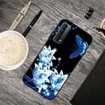 For Huawei P Smart 2021 Oil Embossed Coloured Drawing Pattern Shockproof  TPU Protective Case(Blue Butterfly)