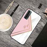For Huawei P Smart 2021 Frosted Fashion Marble Shockproof  TPU Protective Case(Pink Triangle)