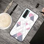 For Huawei P Smart 2021 Frosted Fashion Marble Shockproof  TPU Protective Case(White Pink Triangle)