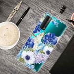 For Huawei P Smart 2021 Colored Drawing Clear TPU Protective Cases(Blue White Roses)