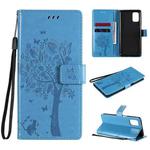 For Samsung Galaxy M31s Tree & Cat Pattern Pressed Printing Horizontal Flip PU Leather Case with Holder & Card Slots & Wallet & Lanyard(Blue)