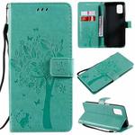 For Samsung Galaxy M51 Tree & Cat Pattern Pressed Printing Horizontal Flip PU Leather Case with Holder & Card Slots & Wallet & Lanyard(Green)