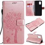 For Samsung Galaxy M51 Tree & Cat Pattern Pressed Printing Horizontal Flip PU Leather Case with Holder & Card Slots & Wallet & Lanyard(Rose Gold)
