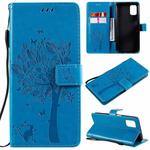 For Samsung Galaxy M51 Tree & Cat Pattern Pressed Printing Horizontal Flip PU Leather Case with Holder & Card Slots & Wallet & Lanyard(Blue)