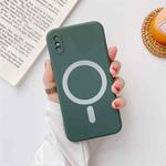 For iPhone XR Liquid Silicone Full Coverage Shockproof Magsafe Case(Deep Green)