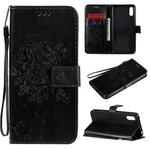 For Xiaomi Redmi 9A Tree & Cat Pattern Pressed Printing Horizontal Flip PU Leather Case with Holder & Card Slots & Wallet & Lanyard(Black)