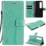 For Xiaomi Mi 10 Ultra Tree & Cat Pattern Pressed Printing Horizontal Flip PU Leather Case with Holder & Card Slots & Wallet & Lanyard(Green)