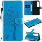 For Xiaomi Mi 10 Ultra Tree & Cat Pattern Pressed Printing Horizontal Flip PU Leather Case with Holder & Card Slots & Wallet & Lanyard(Blue)