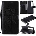 For Xiaomi Mi 10 Ultra Tree & Cat Pattern Pressed Printing Horizontal Flip PU Leather Case with Holder & Card Slots & Wallet & Lanyard(Black)