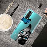 For Huawei P Smart 2021 Shockproof Painted Transparent TPU Protective Case(Cat Looking At Butterfly)