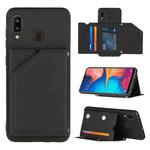 For Samsung Galaxy A20 & A30 Skin Feel PU + TPU + PC Back Cover Shockproof Case with Card Slots & Holder & Photo Frame(Black)