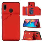 For Samsung Galaxy A20 & A30 Skin Feel PU + TPU + PC Back Cover Shockproof Case with Card Slots & Holder & Photo Frame(Red)