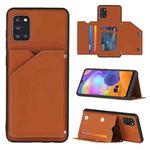 For Samsung Galaxy A31 Skin Feel PU + TPU + PC Back Cover Shockproof Case with Card Slots & Holder & Photo Frame(Brown)