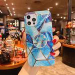For iPhone 11 Pro Splicing Marble Pattern Gilding TPU Protective Case with Foldable Holder (Blue)