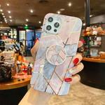 For iPhone 12 Pro Splicing Marble Pattern Gilding TPU Protective Case with Foldable Holder(Pink Grey)