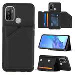 For OPPO A53 Skin Feel PU + TPU + PC Back Cover Shockproof Case with Card Slots & Holder & Photo Frame(Black)