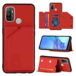 For OPPO A53 Skin Feel PU + TPU + PC Back Cover Shockproof Case with Card Slots & Holder & Photo Frame(Red)