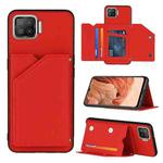 For OPPO F17 Skin Feel PU + TPU + PC Back Cover Shockproof Case with Card Slots & Holder & Photo Frame(Red)