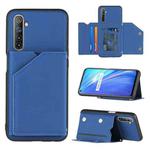 For OPPO Realme 6 Skin Feel PU + TPU + PC Back Cover Shockproof Case with Card Slots & Holder & Photo Frame(Royal Blue)