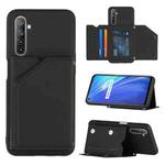 For OPPO Realme 6 Skin Feel PU + TPU + PC Back Cover Shockproof Case with Card Slots & Holder & Photo Frame(Black)