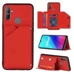 For OPPO Realme C3 Skin Feel PU + TPU + PC Back Cover Shockproof Case with Card Slots & Holder & Photo Frame(Red)