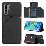 For Huawei P30 Pro Skin Feel PU + TPU + PC Back Cover Shockproof Case with Card Slots & Holder & Photo Frame(Black)