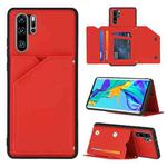 For Huawei P30 Pro Skin Feel PU + TPU + PC Back Cover Shockproof Case with Card Slots & Holder & Photo Frame(Red)