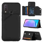 For vivo Y17 & Y15 & Y12 Skin Feel PU + TPU + PC Back Cover Shockproof Case with Card Slots & Holder & Photo Frame(Black)