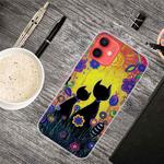 For iPhone 12 / 12 Pro Shockproof Painted Transparent TPU Protective Case(Oil Painting Black Cat)