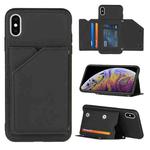 For iPhone X / XS Skin Feel PU + TPU + PC Back Cover Shockproof Case with Card Slots & Holder & Photo Frame(Black)