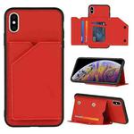 For iPhone X / XS Skin Feel PU + TPU + PC Back Cover Shockproof Case with Card Slots & Holder & Photo Frame(Red)