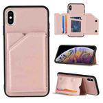 For iPhone X / XS Skin Feel PU + TPU + PC Back Cover Shockproof Case with Card Slots & Holder & Photo Frame(Rose Gold)