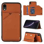 For iPhone XR Skin Feel PU + TPU + PC Back Cover Shockproof Case with Card Slots & Holder & Photo Frame(Brown)