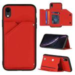 For iPhone XR Skin Feel PU + TPU + PC Back Cover Shockproof Case with Card Slots & Holder & Photo Frame(Red)