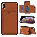 For iPhone XS Max Skin Feel PU + TPU + PC Back Cover Shockproof Case with Card Slots & Holder & Photo Frame(Brown)