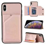 For iPhone XS Max Skin Feel PU + TPU + PC Back Cover Shockproof Case with Card Slots & Holder & Photo Frame(Rose Gold)