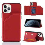 For iPhone 11 Pro Skin Feel PU + TPU + PC Back Cover Shockproof Case with Card Slots & Holder & Photo Frame (Red)