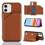 For iPhone 11 Skin Feel PU + TPU + PC Back Cover Shockproof Case with Card Slots & Holder & Photo Frame (Brown)