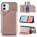 For iPhone 11 Skin Feel PU + TPU + PC Back Cover Shockproof Case with Card Slots & Holder & Photo Frame (Rose Gold)