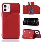 For iPhone 12 / 12 Pro Skin Feel PU + TPU + PC Back Cover Shockproof Case with Card Slots & Holder & Photo Frame(Red)