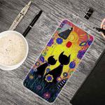 For Samsung Galaxy A21s Shockproof Painted Transparent TPU Protective Case(Oil Painting Black Cat)