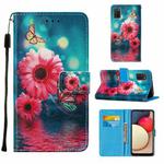For Samsung Galaxy A02s US Version Cross Texture Painting Pattern Horizontal Flip Leather Case with Holder & Card Slots & Wallet & Lanyard(Chrysanthemum)