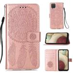 For Samsung Galaxy A12 Dream Catcher Printing Horizontal Flip Leather Case with Holder & Card Slots & Wallet & Lanyard(Rose Gold)